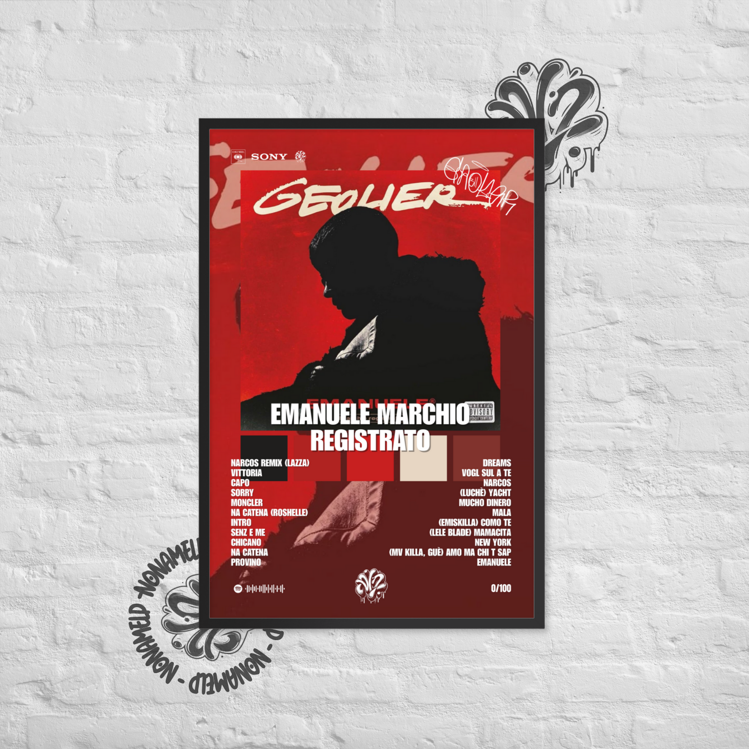 Emanuele marchio registrato | Geolier | Poster in carta semilucida classica con cornice in legno A3 (29.7 x 42  cm)