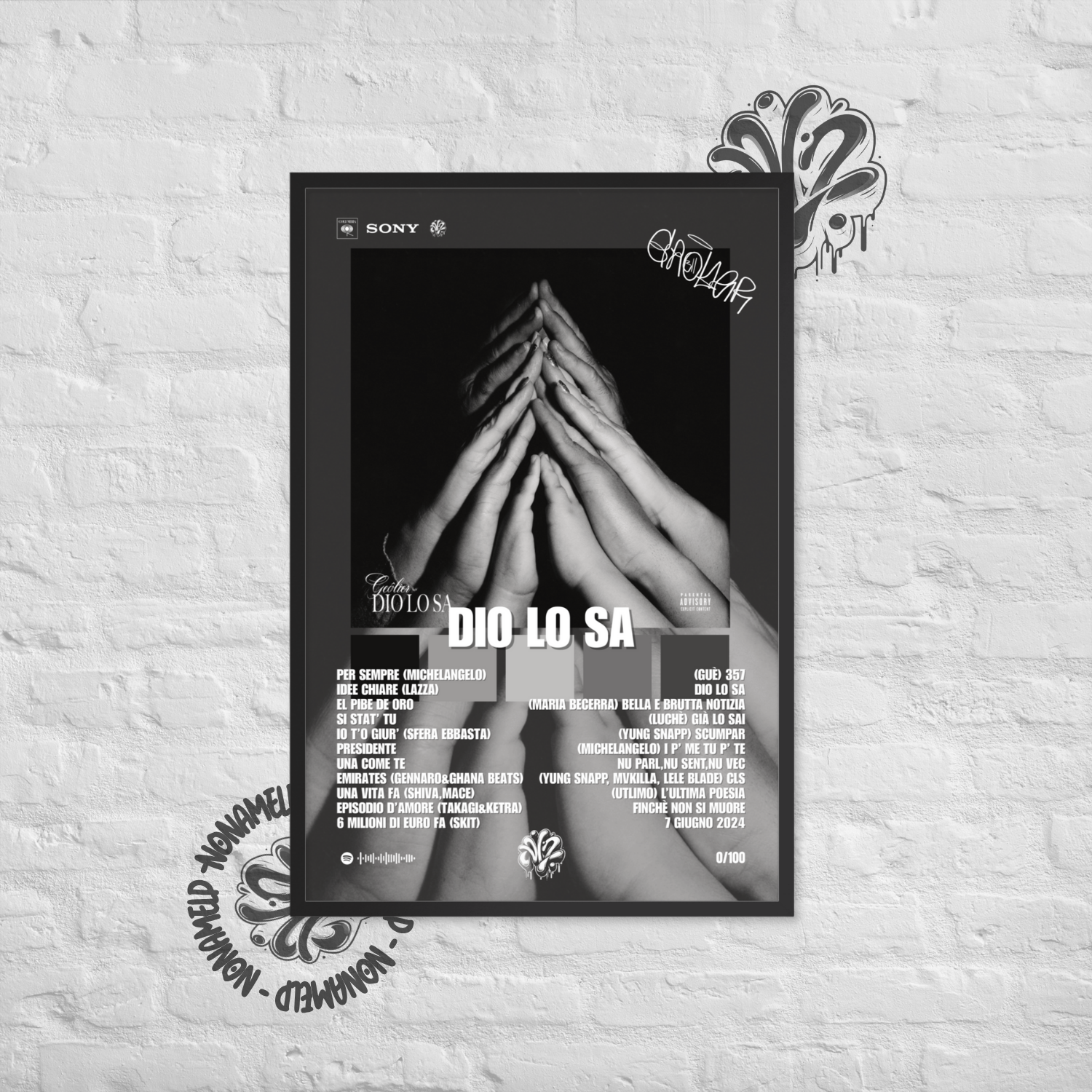 Dio lo sa | Geolier | Poster in carta semilucida classica con cornice in legno A3 (29.7 x 42  cm)
