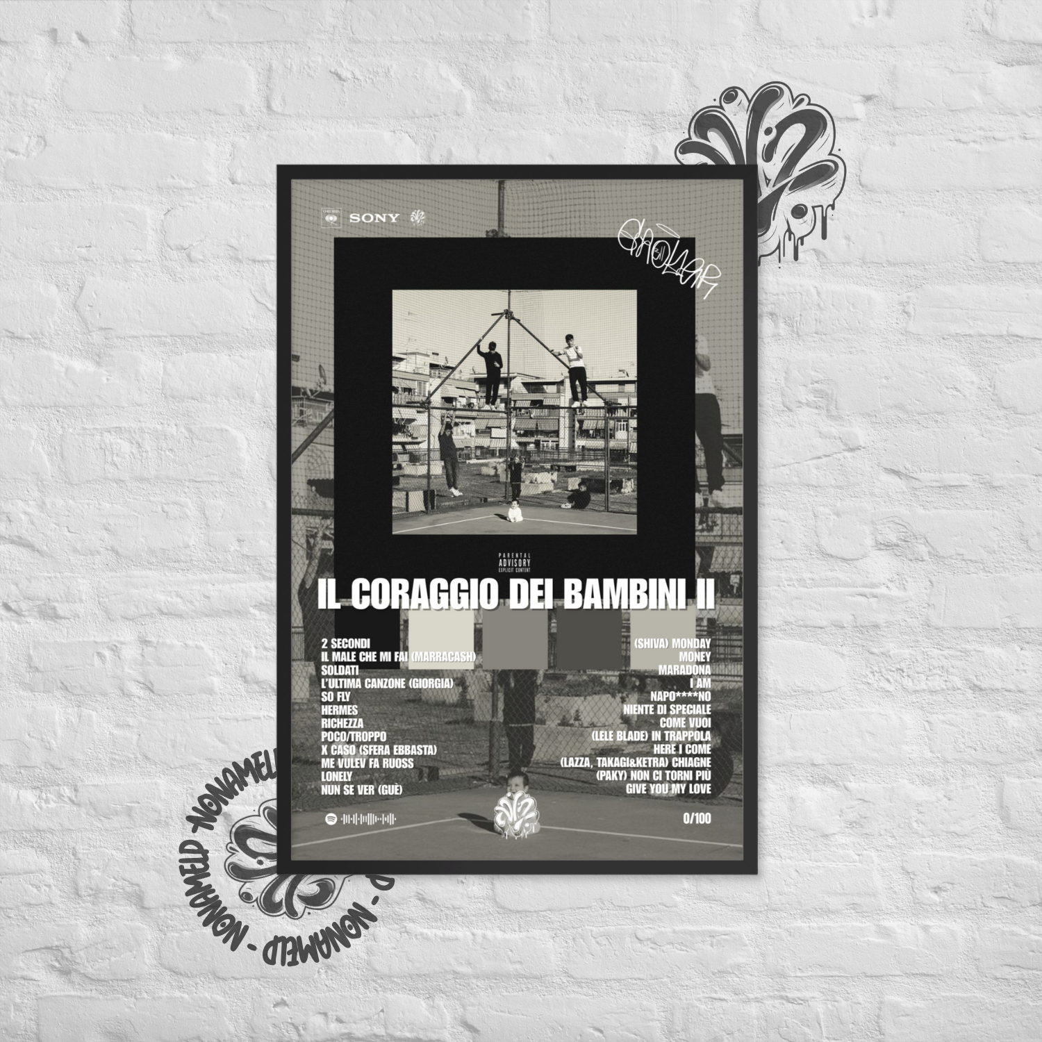 Il coraggio dei bambini II | Geolier | Poster in carta semilucida classica con cornice in legno A3 (29.7 x 42  cm)