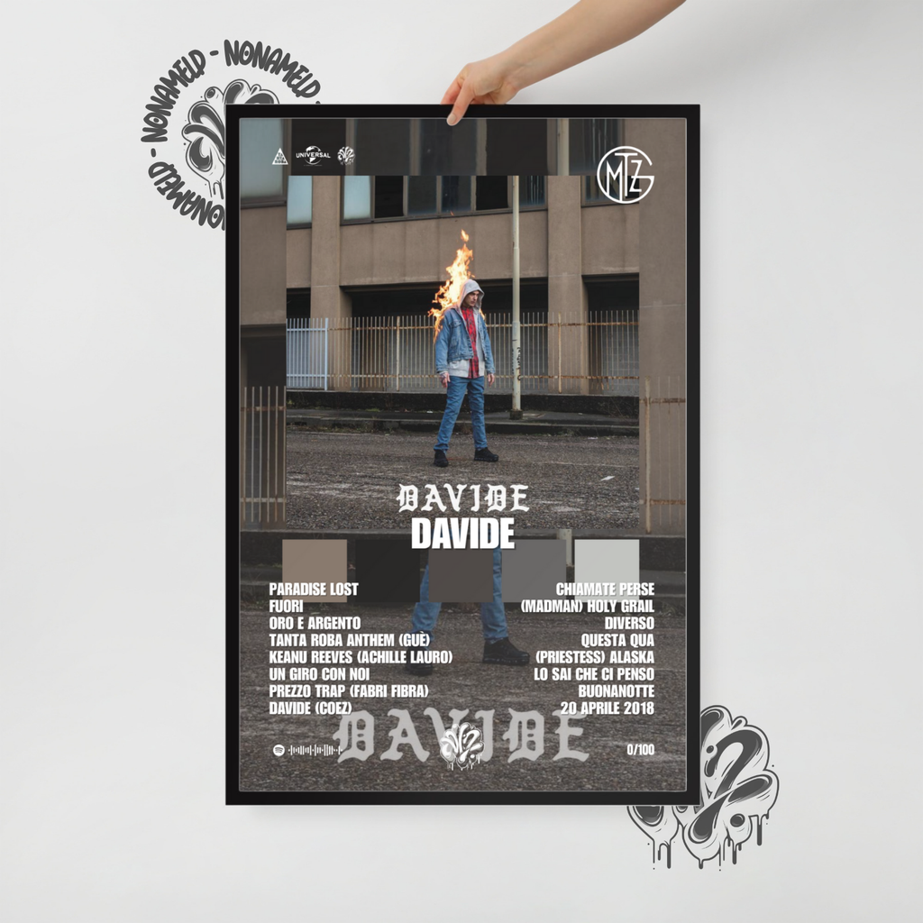 Davide | Gemitaiz | Poster in carta semilucida classica con cornice in legno A3 (29.7 x 42  cm)