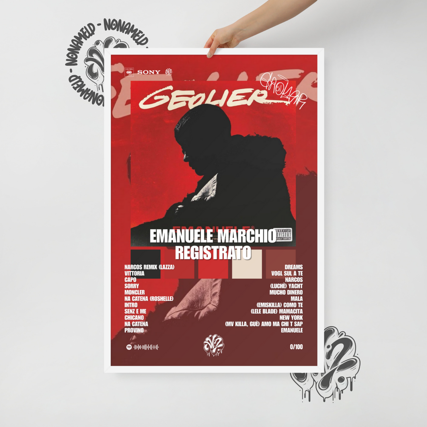 Emanuele marchio registrato | Geolier | Poster in carta semilucida classica con cornice in legno A3 (29.7 x 42  cm)