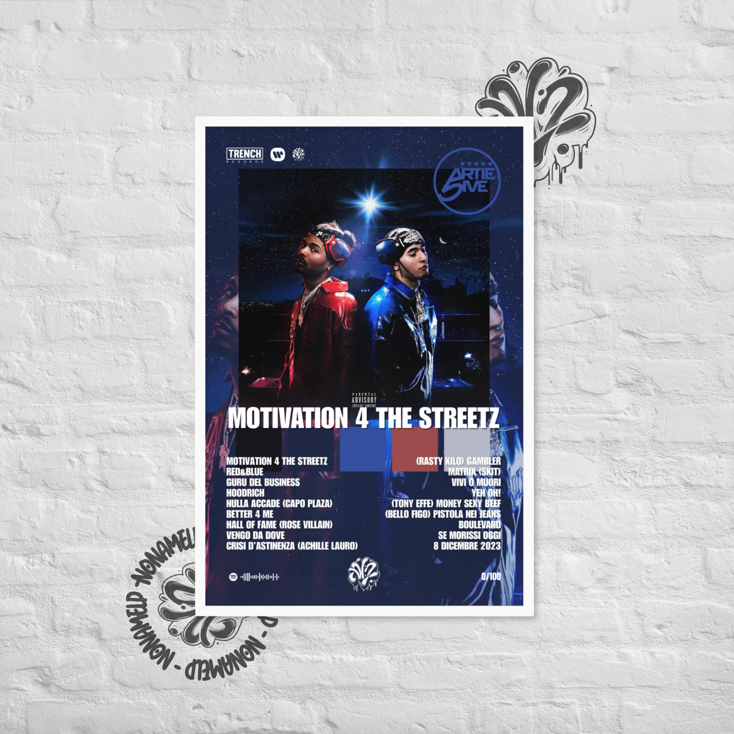 MOTIVATION 4 THE STREETZ | ARTIE 5IVE & RONDO | Poster in carta semilucida classica con cornice in legno A3 (29.7 x 42  cm)