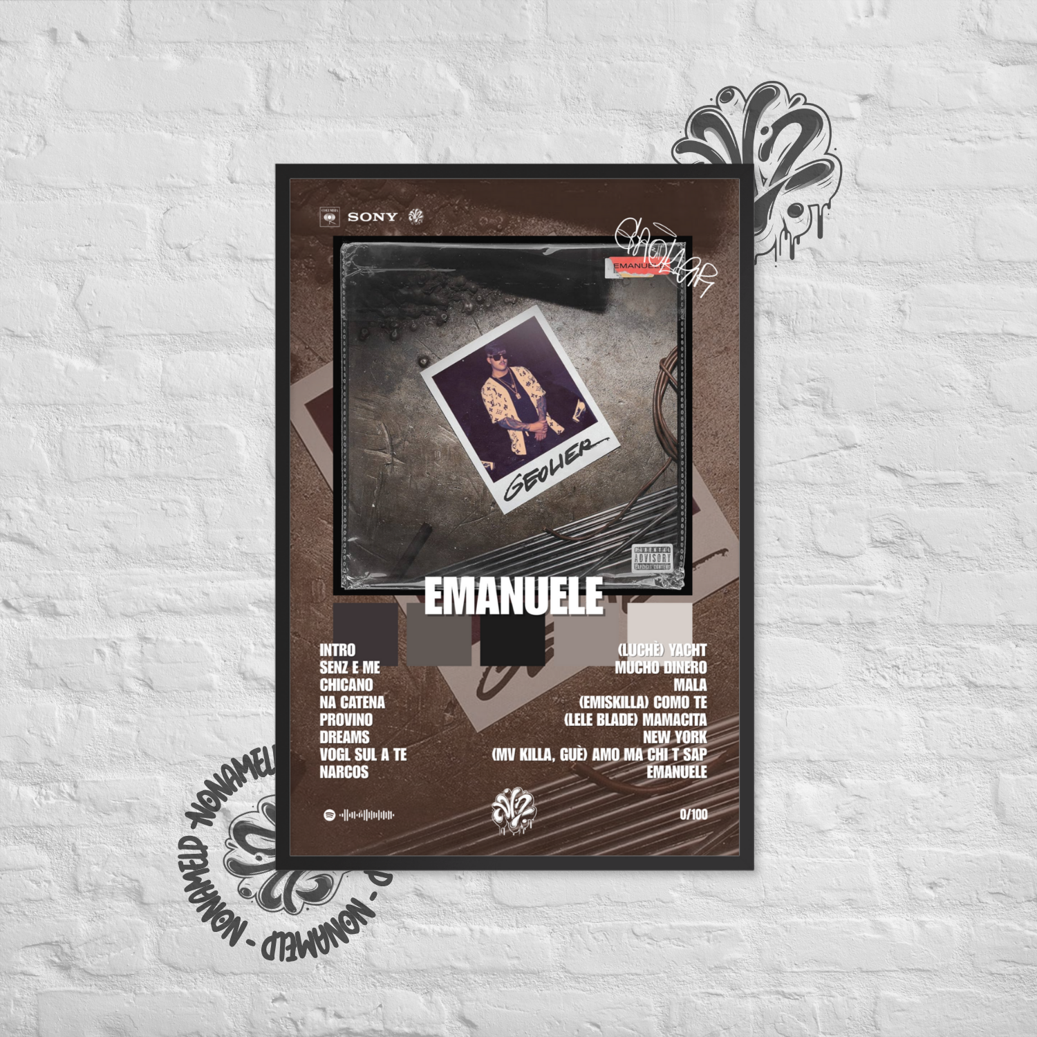 Emanuele | Geolier |Poster in carta semilucida classica con cornice in legno A3 (29.7 x 42  cm)