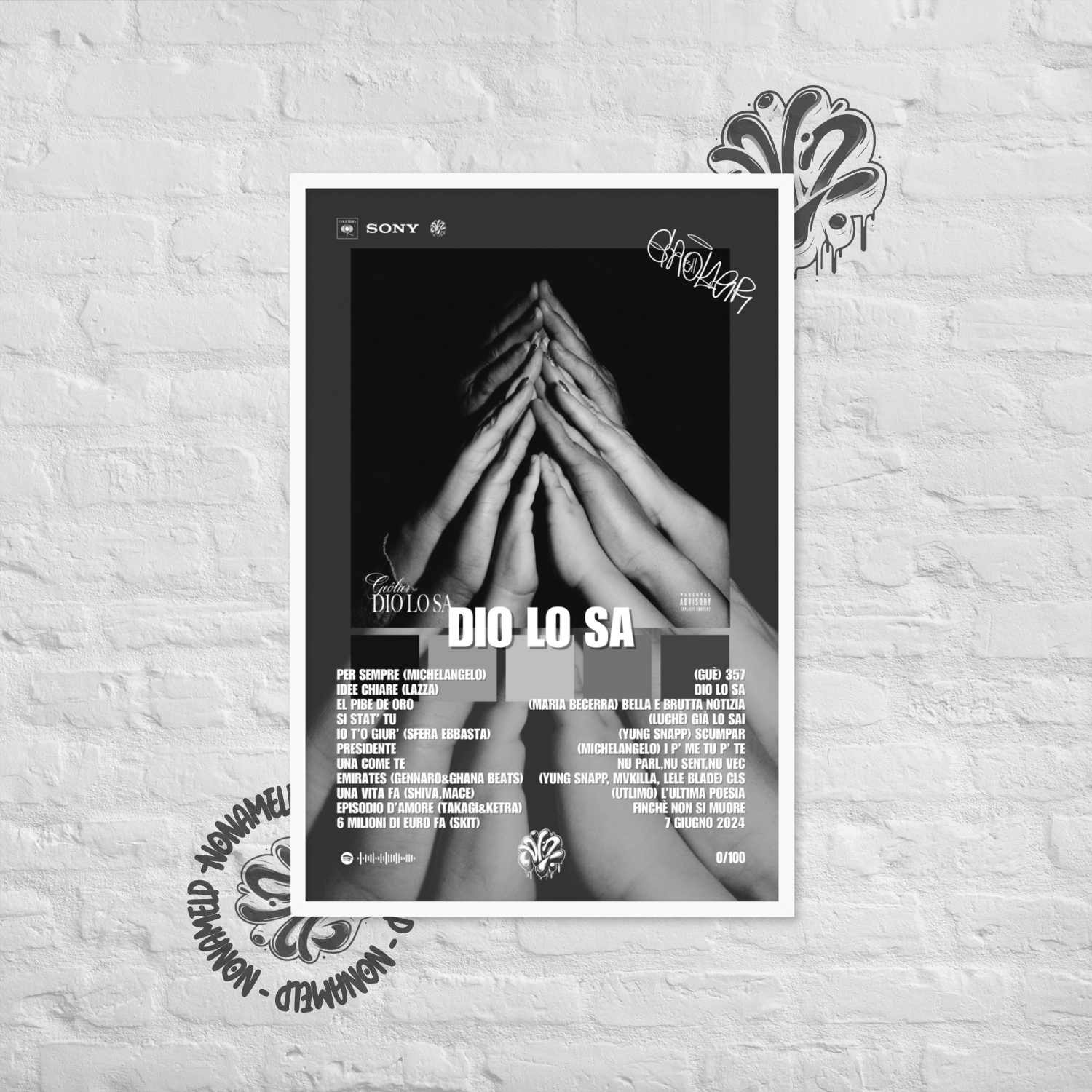 Dio lo sa | Geolier | Poster in carta semilucida classica con cornice in legno A3 (29.7 x 42  cm)
