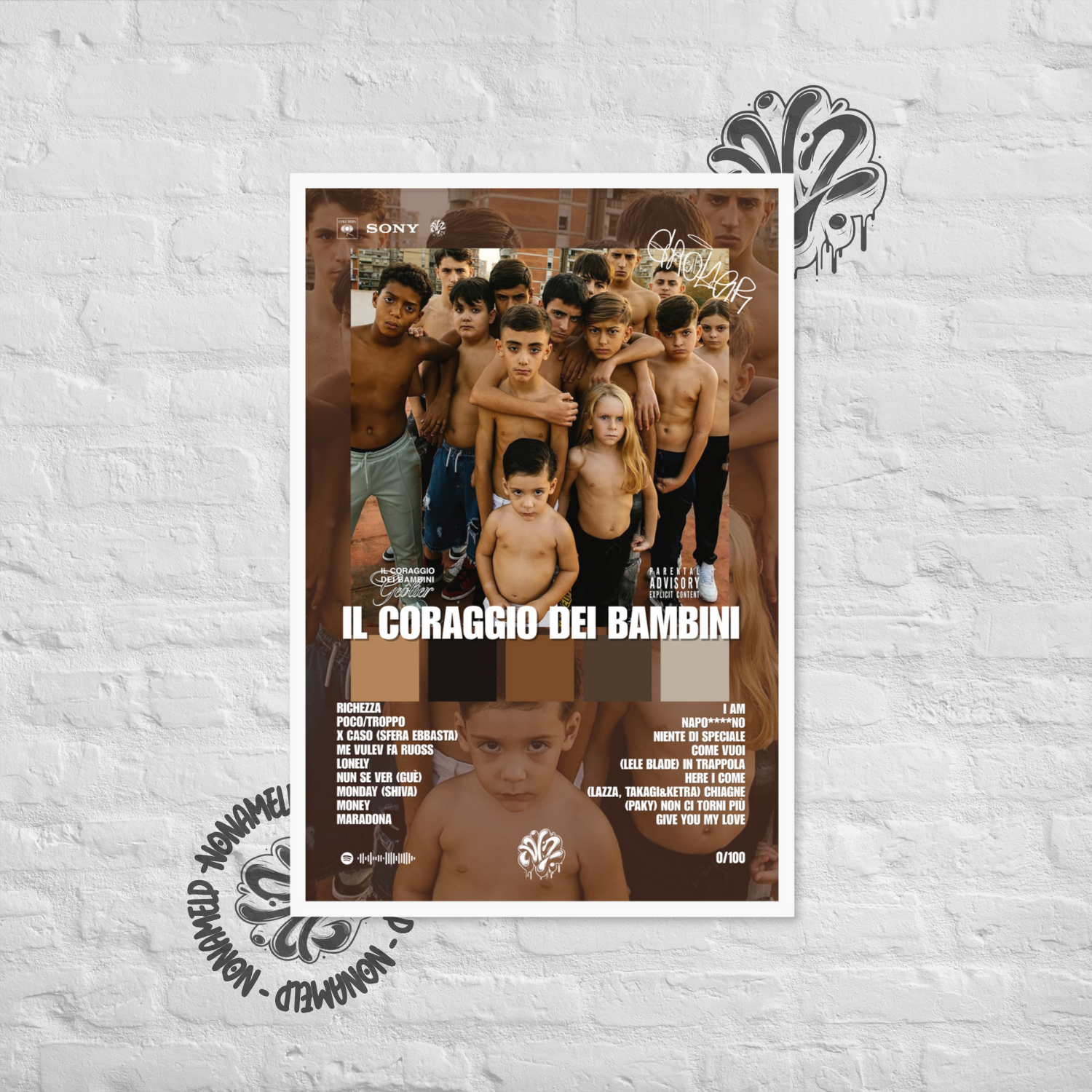 Il coraggio dei bambini | Geolier | Poster in carta semilucida classica con cornice in legno A3 (29.7 x 42  cm)