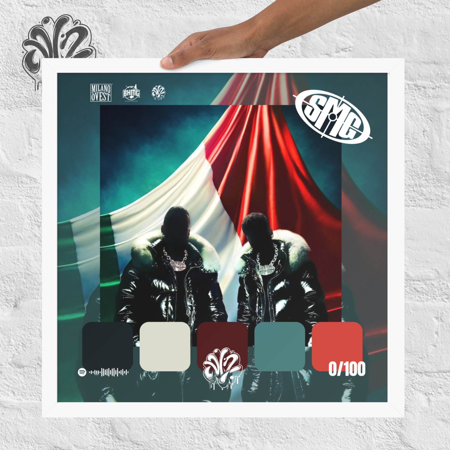 Poster 30x30 “Santana Money Gang (SMG)” di Sfera Ebbasta & Shiva – Cornice in Legno Inclusa, Pronto da Appendere