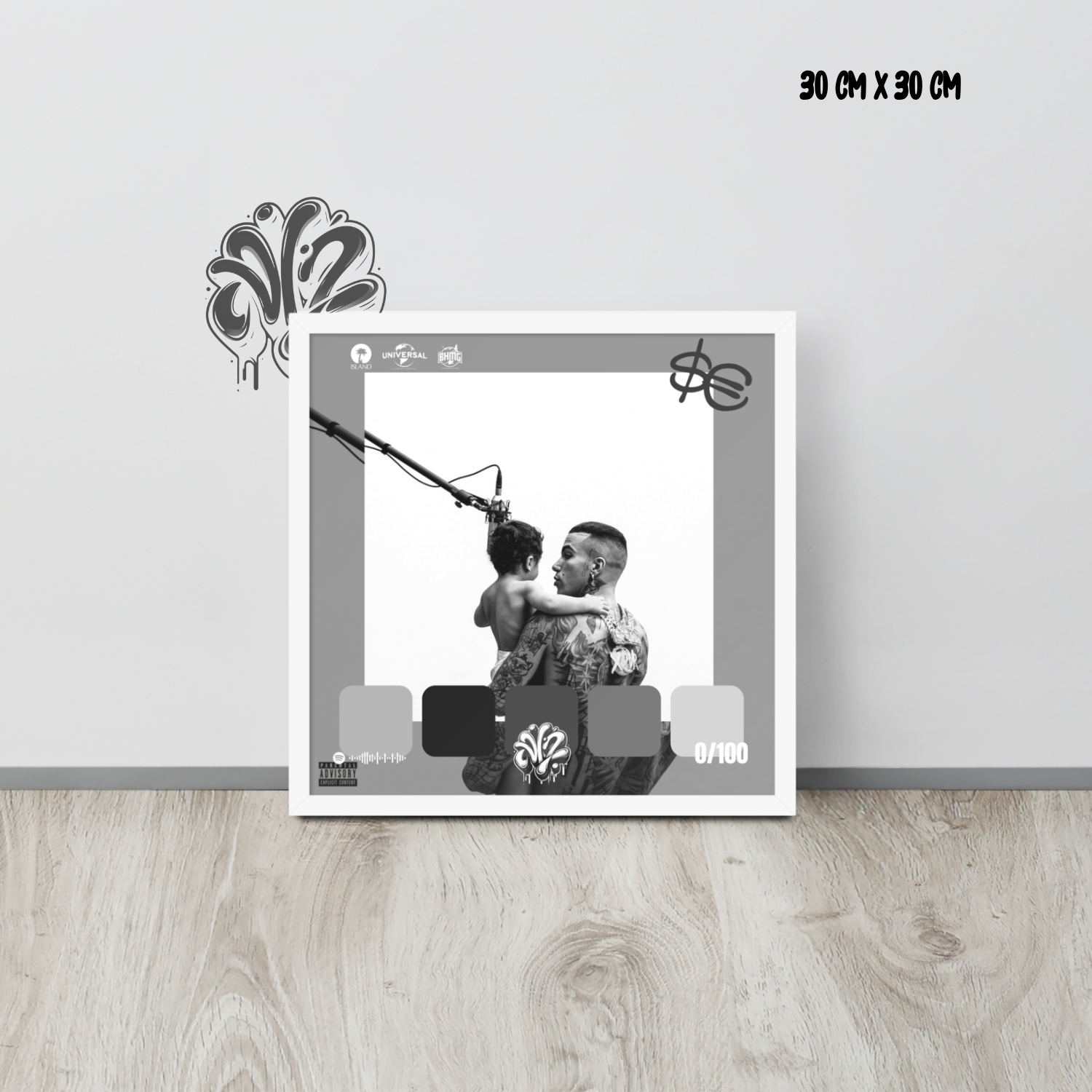 Poster 30x30 “XDVR2” di Sfera Ebbasta – Cornice in Legno Inclusa, Pronto da Appendere