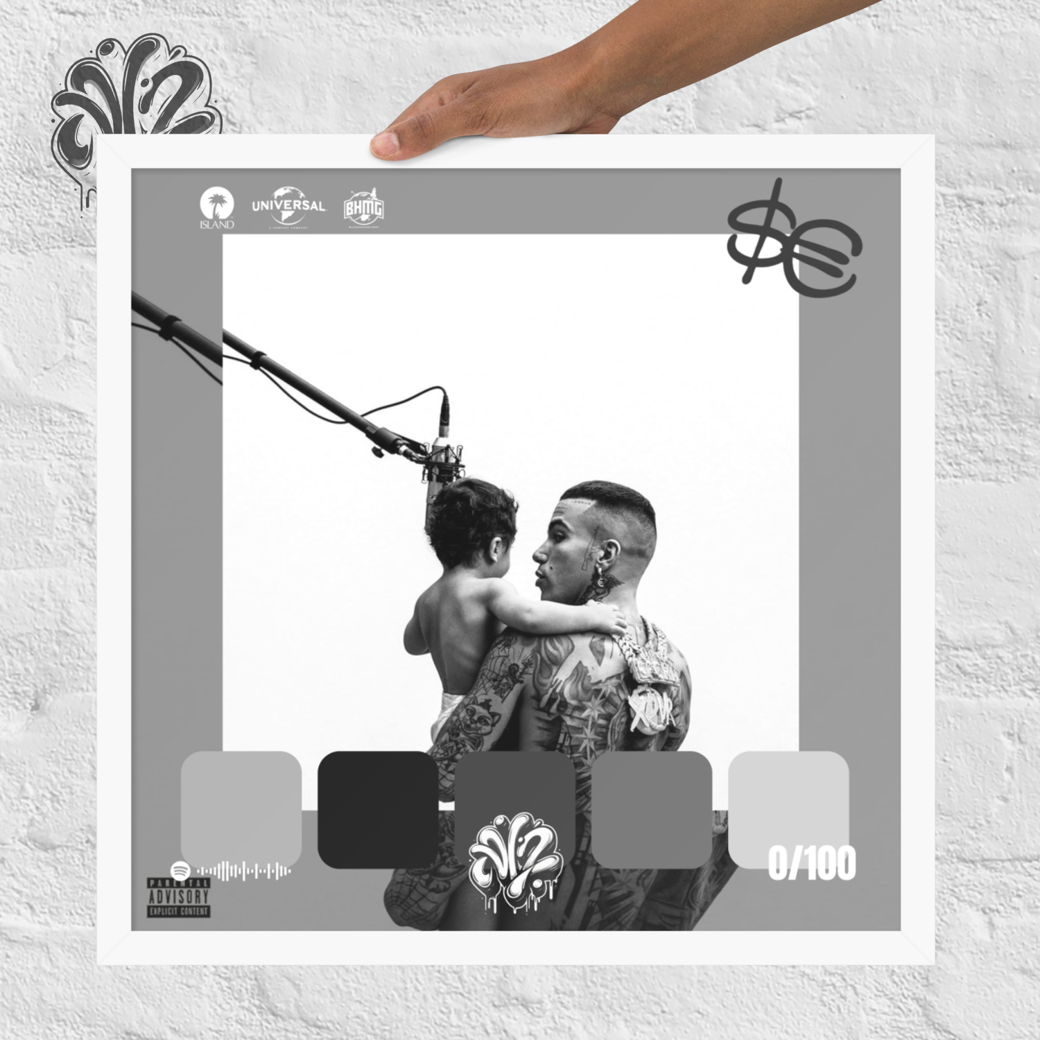 Poster 30x30 “XDVR2” di Sfera Ebbasta – Cornice in Legno Inclusa, Pronto da Appendere