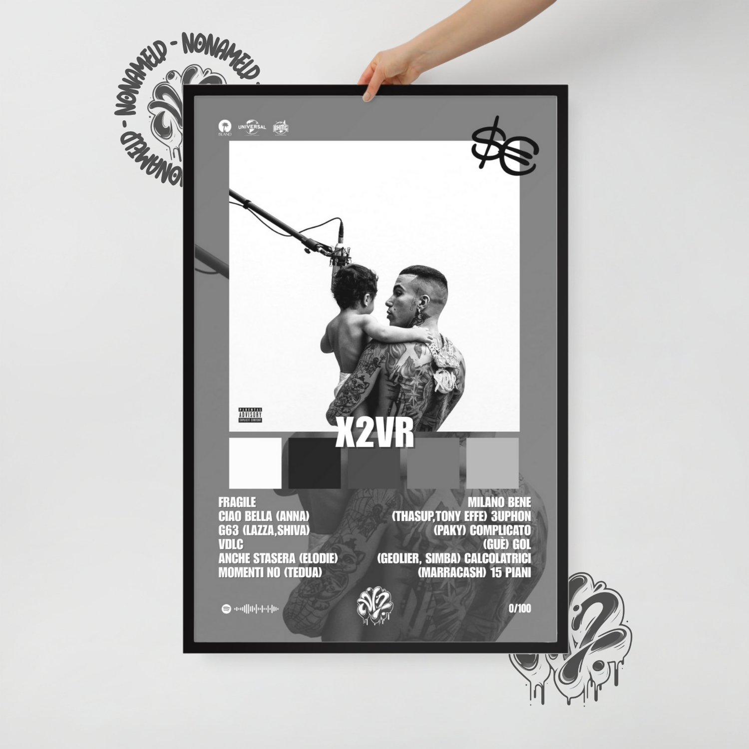 X2VR | SferaEbbasta | Poster in carta semilucida classica con cornice in legno A3 (29.7 x 42  cm)
